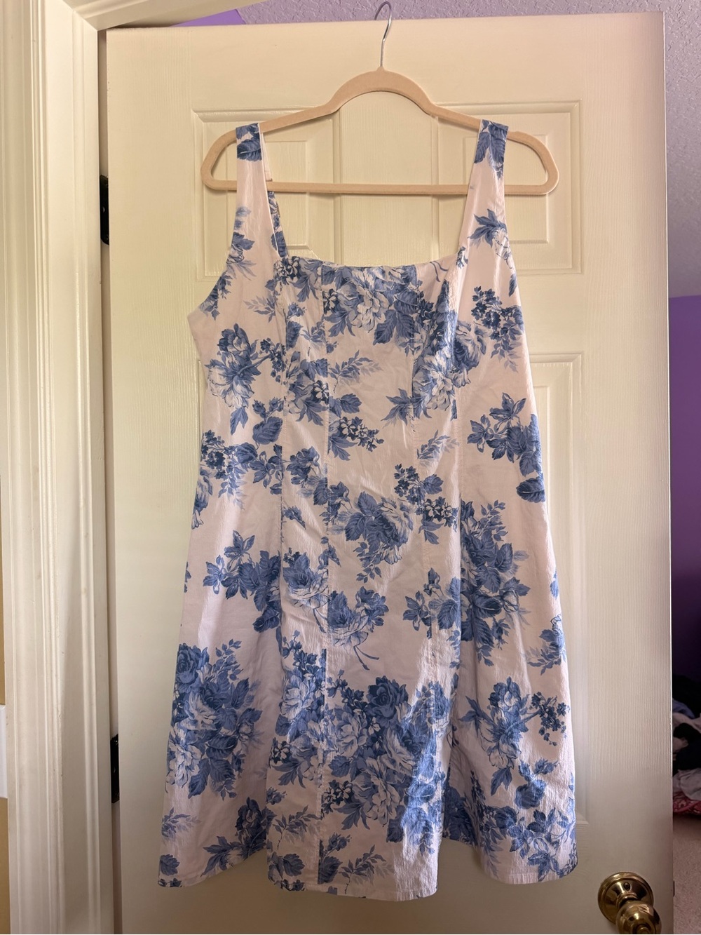 Abercrombie & Fitch Stretch Cotton A-Line Mini Dress in blue floral